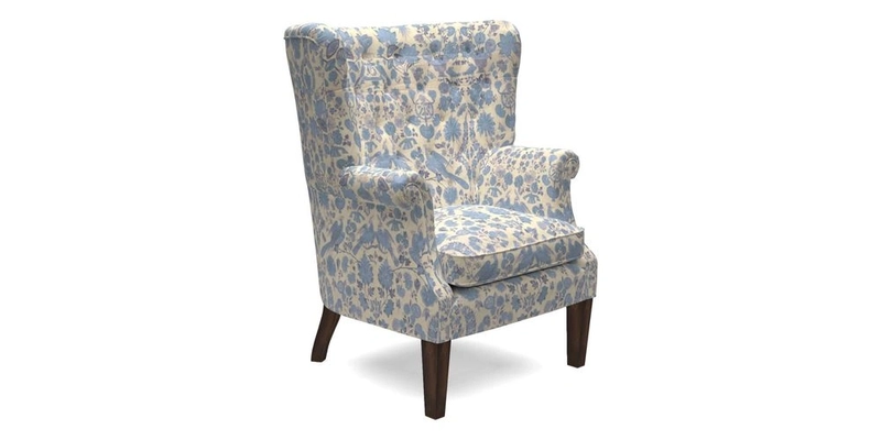 Whitewell Chair in RHS Collection Gertrude Jekyll Lattice Navy with Seat Back and Arms in Mohair Velvet Petrol
