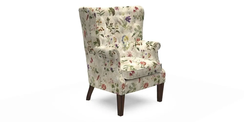 Whitewell Chair in RHS Collection Gertrude Jekyll Lattice Navy with Seat Back and Arms in Mohair Velvet Petrol