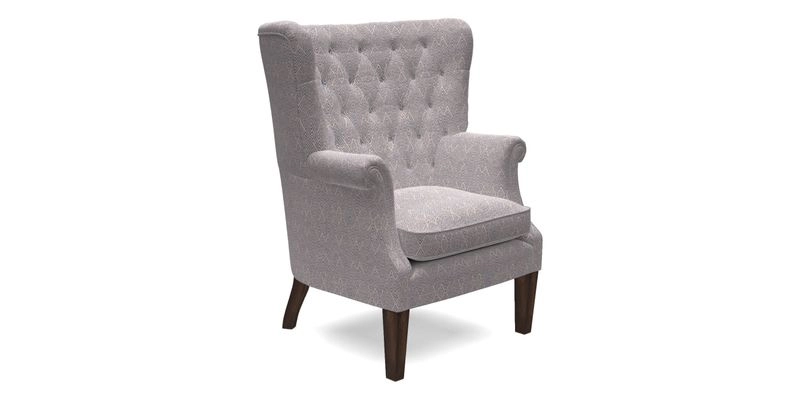 Whitewell Chair in RHS Collection Gertrude Jekyll Lattice Navy with Seat Back and Arms in Mohair Velvet Petrol