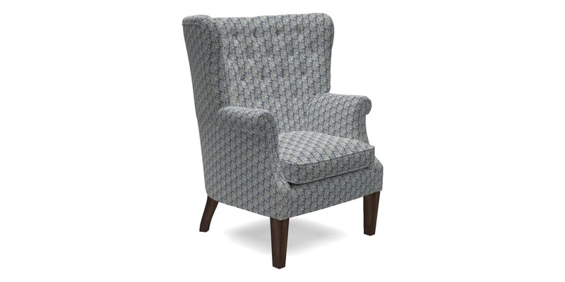 Whitewell Chair in RHS Collection Gertrude Jekyll Lattice Navy with Seat Back and Arms in Mohair Velvet Petrol