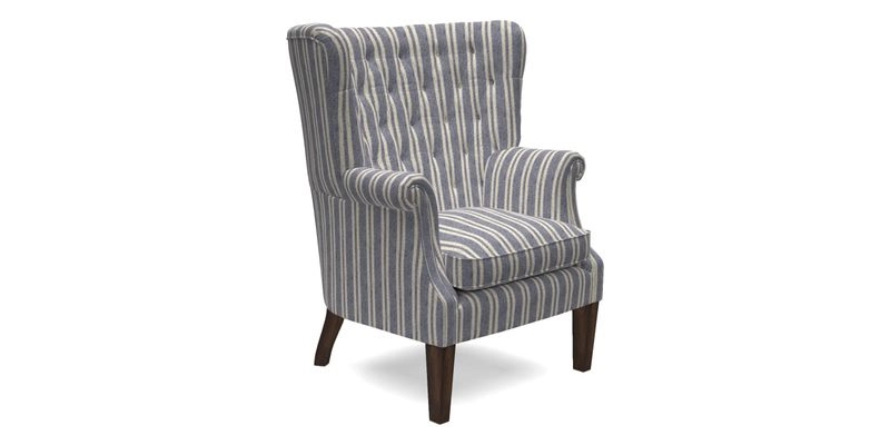 Whitewell Chair in RHS Collection Gertrude Jekyll Lattice Navy with Seat Back and Arms in Mohair Velvet Petrol