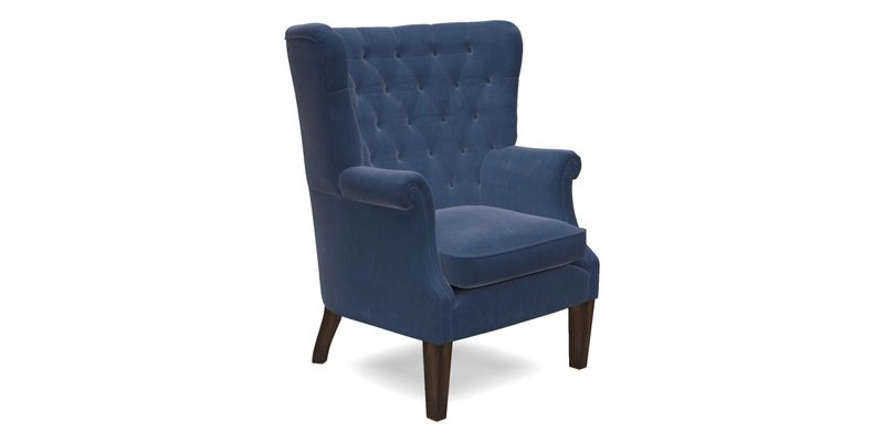 Whitewell Chair in RHS Collection Gertrude Jekyll Lattice Navy with Seat Back and Arms in Mohair Velvet Petrol