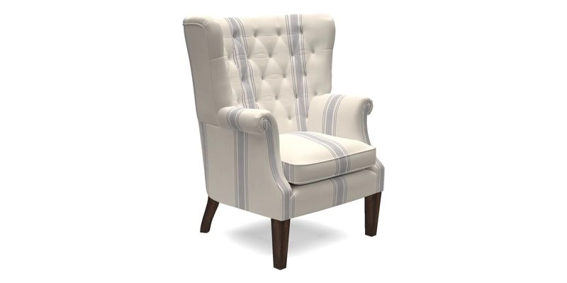 Whitewell Chair in RHS Collection Gertrude Jekyll Lattice Navy with Seat Back and Arms in Mohair Velvet Petrol