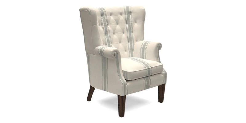 Whitewell Chair in RHS Collection Gertrude Jekyll Lattice Navy with Seat Back and Arms in Mohair Velvet Petrol