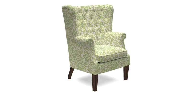 Whitewell Chair in RHS Collection Gertrude Jekyll Lattice Navy with Seat Back and Arms in Mohair Velvet Petrol