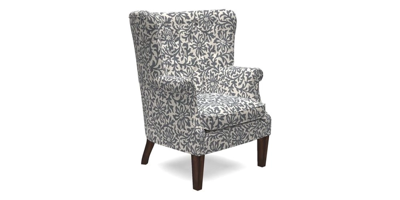 Whitewell Chair in RHS Collection Gertrude Jekyll Lattice Navy with Seat Back and Arms in Mohair Velvet Petrol