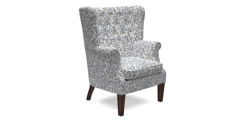Whitewell Chair in RHS Collection Gertrude Jekyll Lattice Navy with Seat Back and Arms in Mohair Velvet Petrol