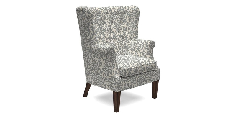 Whitewell Chair in RHS Collection Gertrude Jekyll Lattice Navy with Seat Back and Arms in Mohair Velvet Petrol