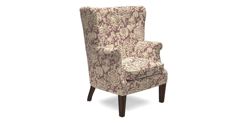 Whitewell Chair in RHS Collection Gertrude Jekyll Lattice Navy with Seat Back and Arms in Mohair Velvet Petrol