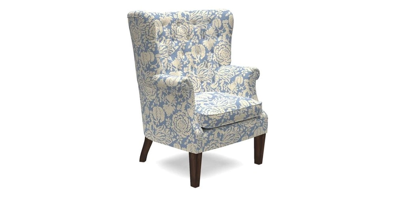 Whitewell Chair in RHS Collection Gertrude Jekyll Lattice Navy with Seat Back and Arms in Mohair Velvet Petrol