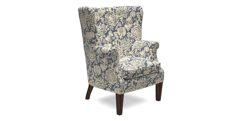 Whitewell Chair in RHS Collection Gertrude Jekyll Lattice Navy with Seat Back and Arms in Mohair Velvet Petrol