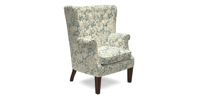 Whitewell Chair in RHS Collection Gertrude Jekyll Lattice Navy with Seat Back and Arms in Mohair Velvet Petrol