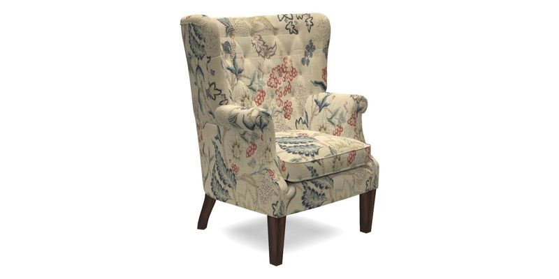 Whitewell Chair in RHS Collection Gertrude Jekyll Lattice Navy with Seat Back and Arms in Mohair Velvet Petrol