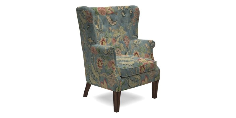 Whitewell Chair in RHS Collection Gertrude Jekyll Lattice Navy with Seat Back and Arms in Mohair Velvet Petrol