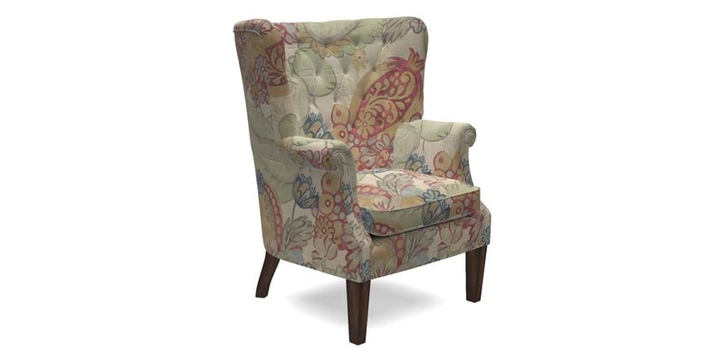 Whitewell Chair in RHS Collection Gertrude Jekyll Lattice Navy with Seat Back and Arms in Mohair Velvet Petrol