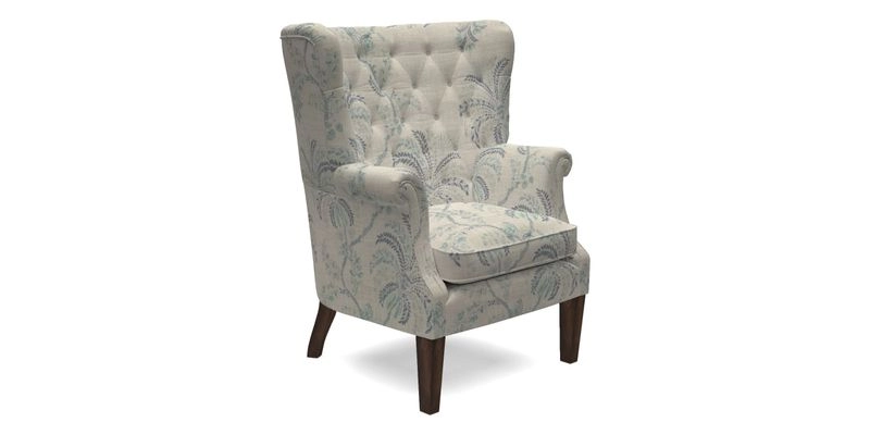 Whitewell Chair in RHS Collection Gertrude Jekyll Lattice Navy with Seat Back and Arms in Mohair Velvet Petrol