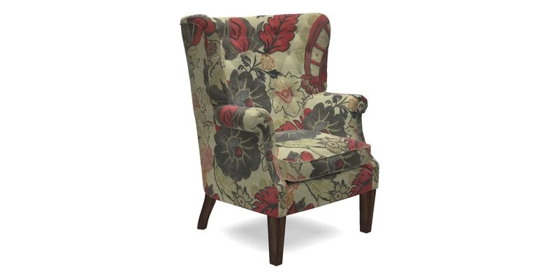 Whitewell Chair in RHS Collection Gertrude Jekyll Lattice Navy with Seat Back and Arms in Mohair Velvet Petrol