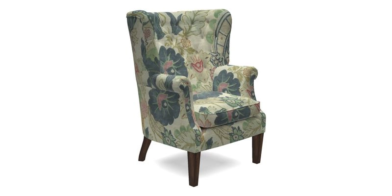 Whitewell Chair in RHS Collection Gertrude Jekyll Lattice Navy with Seat Back and Arms in Mohair Velvet Petrol