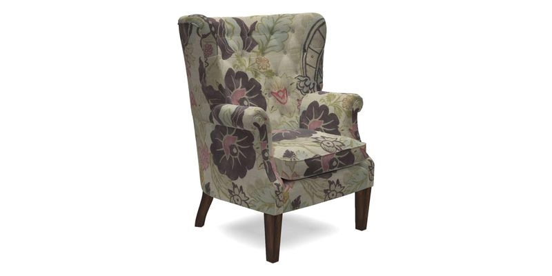 Whitewell Chair in RHS Collection Gertrude Jekyll Lattice Navy with Seat Back and Arms in Mohair Velvet Petrol