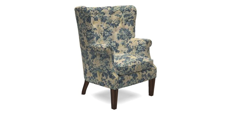 Whitewell Chair in RHS Collection Gertrude Jekyll Lattice Navy with Seat Back and Arms in Mohair Velvet Petrol
