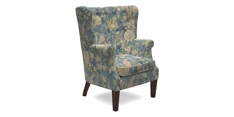 Whitewell Chair in RHS Collection Gertrude Jekyll Lattice Navy with Seat Back and Arms in Mohair Velvet Petrol