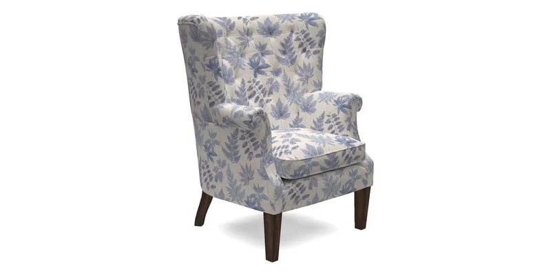 Whitewell Chair in RHS Collection Gertrude Jekyll Lattice Navy with Seat Back and Arms in Mohair Velvet Petrol