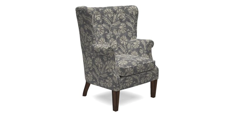 Whitewell Chair in RHS Collection Gertrude Jekyll Lattice Navy with Seat Back and Arms in Mohair Velvet Petrol