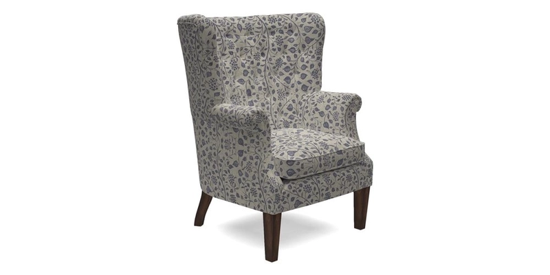 Whitewell Chair in RHS Collection Gertrude Jekyll Lattice Navy with Seat Back and Arms in Mohair Velvet Petrol