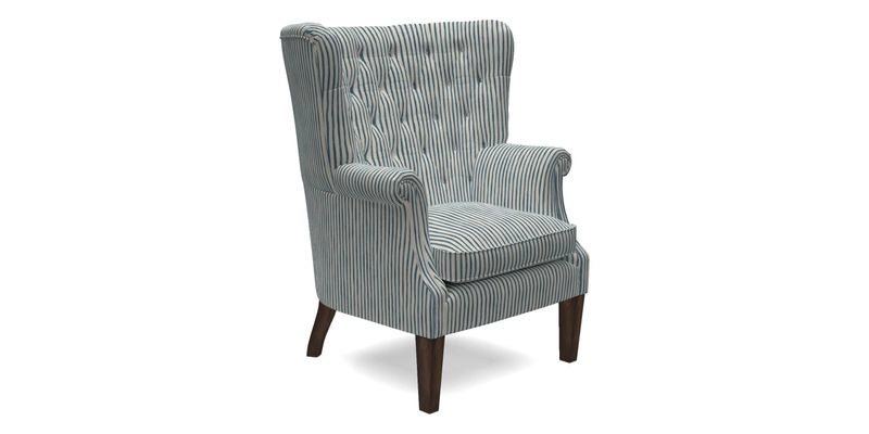 Whitewell Chair in RHS Collection Gertrude Jekyll Lattice Navy with Seat Back and Arms in Mohair Velvet Petrol