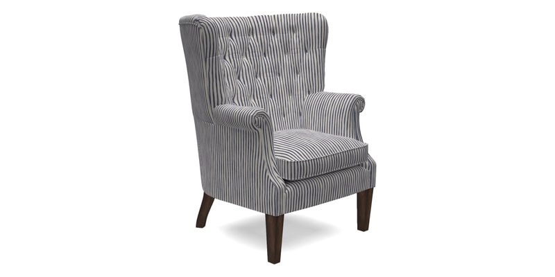 Whitewell Chair in RHS Collection Gertrude Jekyll Lattice Navy with Seat Back and Arms in Mohair Velvet Petrol