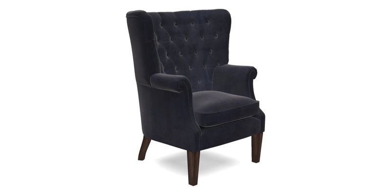 Whitewell Chair in RHS Collection Gertrude Jekyll Lattice Navy with Seat Back and Arms in Mohair Velvet Petrol