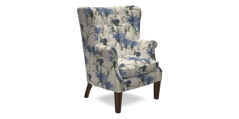 Whitewell Chair in RHS Collection Gertrude Jekyll Lattice Navy with Seat Back and Arms in Mohair Velvet Petrol