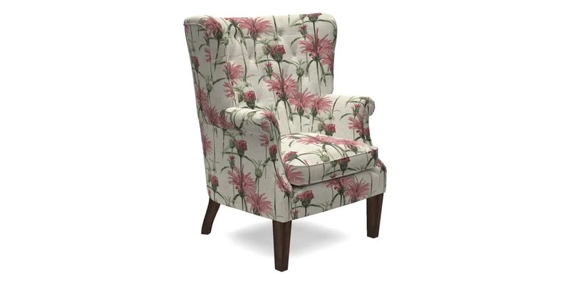 Whitewell Chair in RHS Collection Gertrude Jekyll Lattice Navy with Seat Back and Arms in Mohair Velvet Petrol