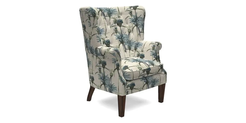 Whitewell Chair in RHS Collection Gertrude Jekyll Lattice Navy with Seat Back and Arms in Mohair Velvet Petrol