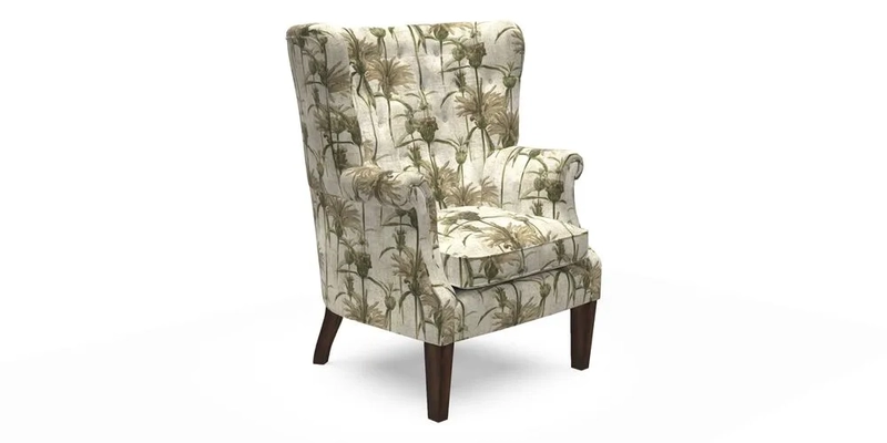 Whitewell Chair in RHS Collection Gertrude Jekyll Lattice Navy with Seat Back and Arms in Mohair Velvet Petrol