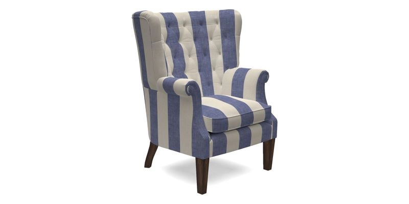 Whitewell Chair in RHS Collection Gertrude Jekyll Lattice Navy with Seat Back and Arms in Mohair Velvet Petrol