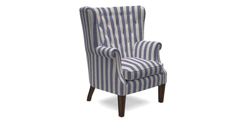 Whitewell Chair in RHS Collection Gertrude Jekyll Lattice Navy with Seat Back and Arms in Mohair Velvet Petrol