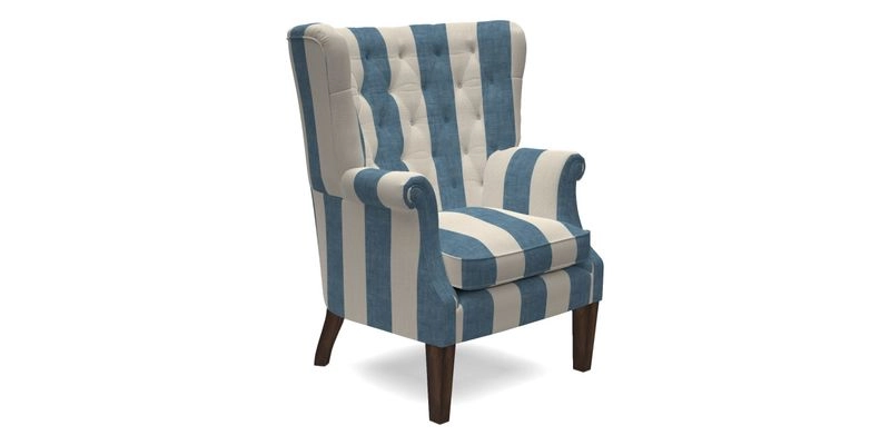 Whitewell Chair in RHS Collection Gertrude Jekyll Lattice Navy with Seat Back and Arms in Mohair Velvet Petrol