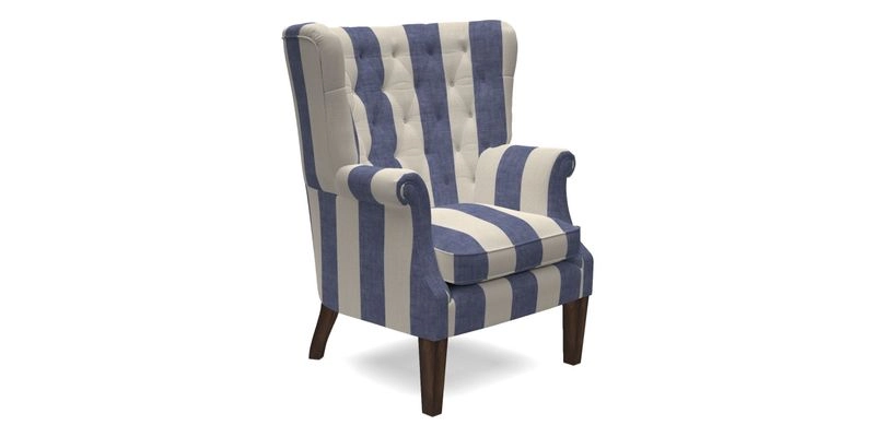 Whitewell Chair in RHS Collection Gertrude Jekyll Lattice Navy with Seat Back and Arms in Mohair Velvet Petrol