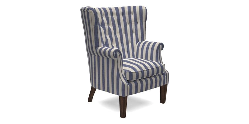 Whitewell Chair in RHS Collection Gertrude Jekyll Lattice Navy with Seat Back and Arms in Mohair Velvet Petrol