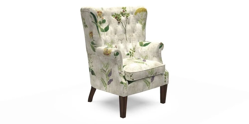 Whitewell Chair in RHS Collection Gertrude Jekyll Lattice Navy with Seat Back and Arms in Mohair Velvet Petrol