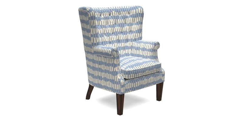 Whitewell Chair in RHS Collection Gertrude Jekyll Lattice Navy with Seat Back and Arms in Mohair Velvet Petrol
