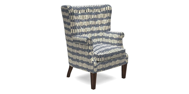 Whitewell Chair in RHS Collection Gertrude Jekyll Lattice Navy with Seat Back and Arms in Mohair Velvet Petrol