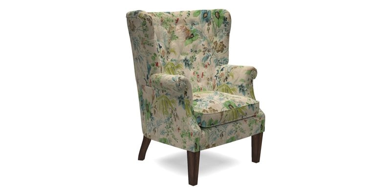 Whitewell Chair in RHS Collection Gertrude Jekyll Lattice Navy with Seat Back and Arms in Mohair Velvet Petrol