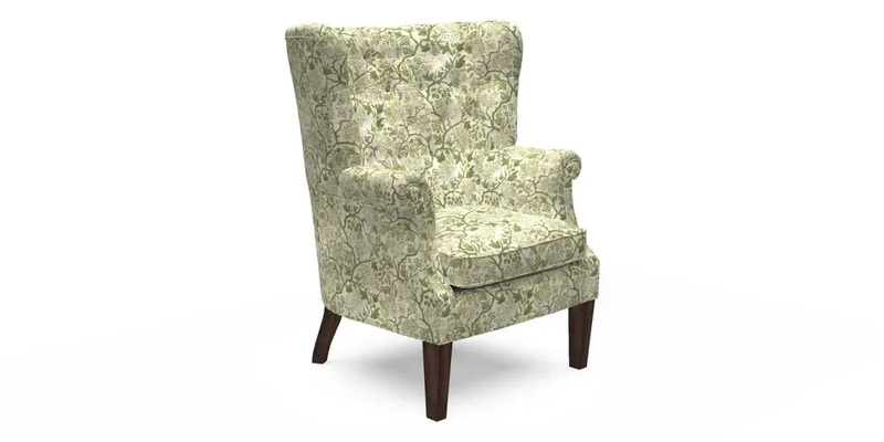 Whitewell Chair in RHS Collection Gertrude Jekyll Lattice Navy with Seat Back and Arms in Mohair Velvet Petrol