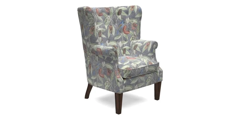 Whitewell Chair in RHS Collection Gertrude Jekyll Lattice Navy with Seat Back and Arms in Mohair Velvet Petrol