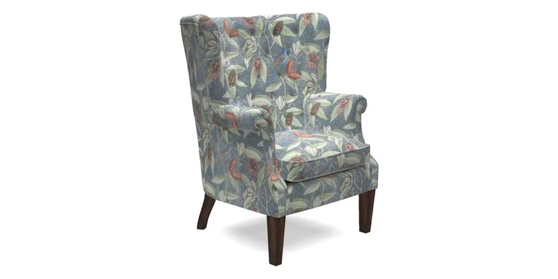 Whitewell Chair in RHS Collection Gertrude Jekyll Lattice Navy with Seat Back and Arms in Mohair Velvet Petrol