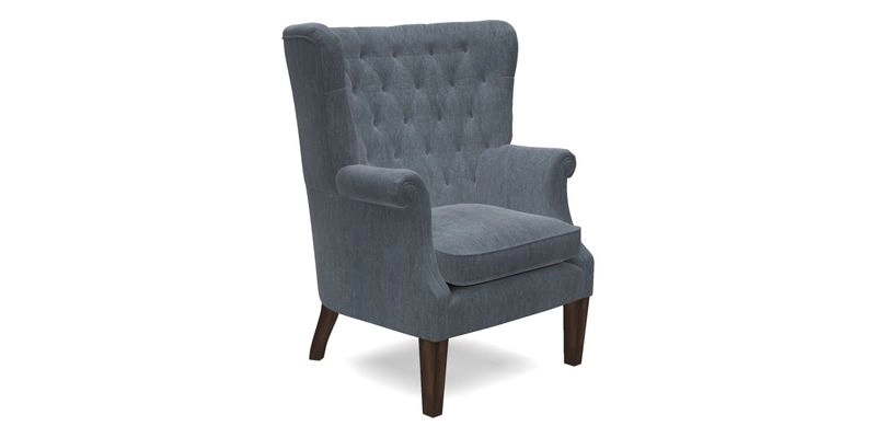 Whitewell Chair in RHS Collection Gertrude Jekyll Lattice Navy with Seat Back and Arms in Mohair Velvet Petrol