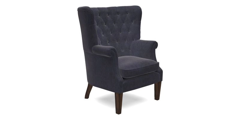 Whitewell Chair in RHS Collection Gertrude Jekyll Lattice Navy with Seat Back and Arms in Mohair Velvet Petrol