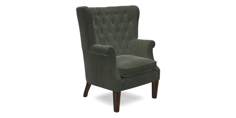 Whitewell Chair in RHS Collection Gertrude Jekyll Lattice Navy with Seat Back and Arms in Mohair Velvet Petrol